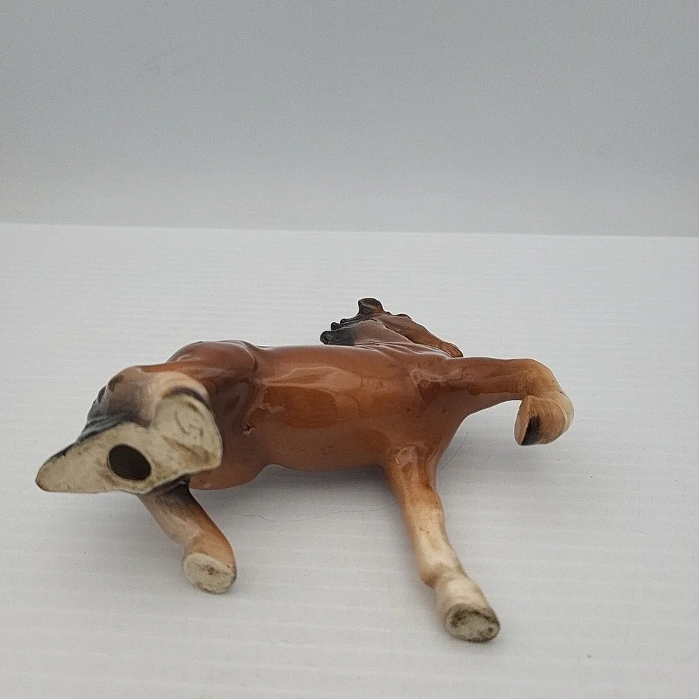 Vintage Porcelain Japan Horse Figurine Brown Black 4